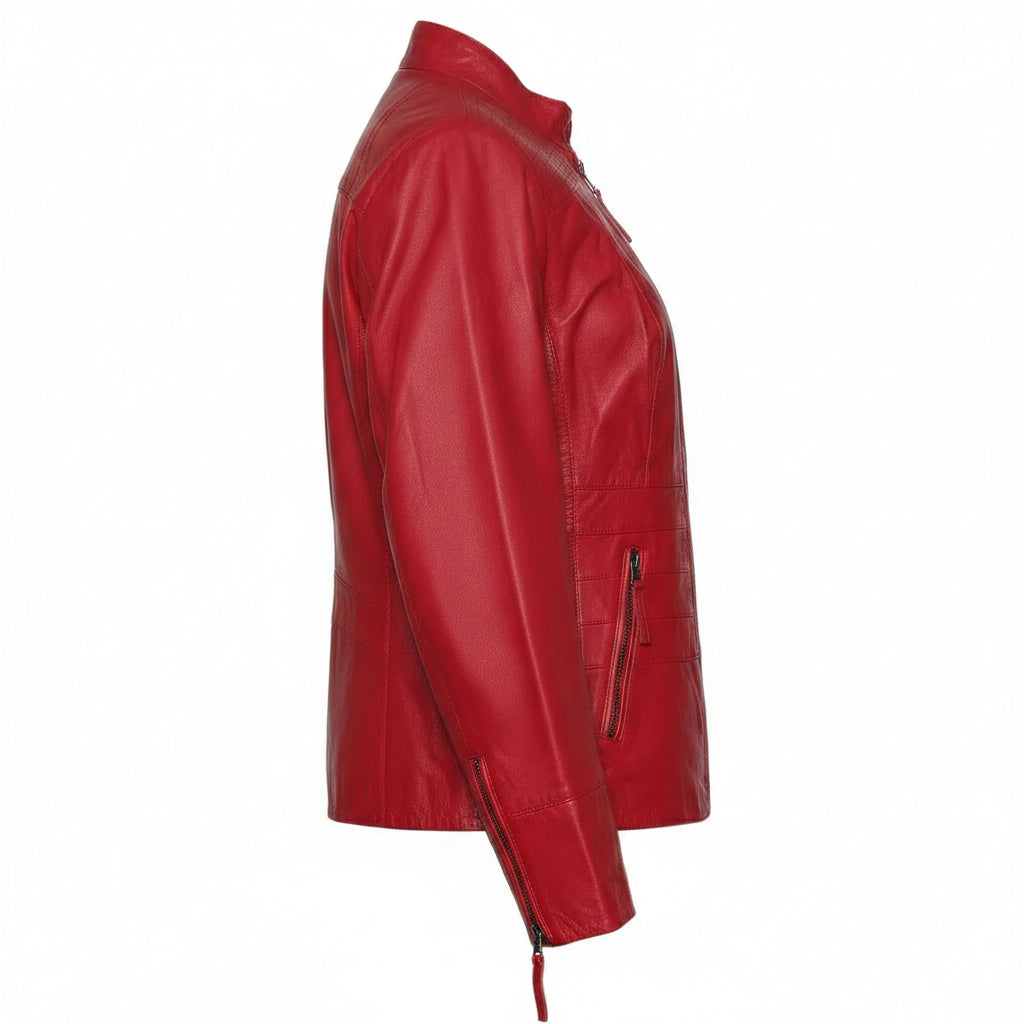 Women's Red Leather Biker Jacket, Women's Genuine Leather Moto Jacket