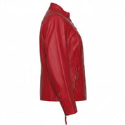 Women's Red Leather Biker Jacket, Women's Genuine Leather Moto Jacket