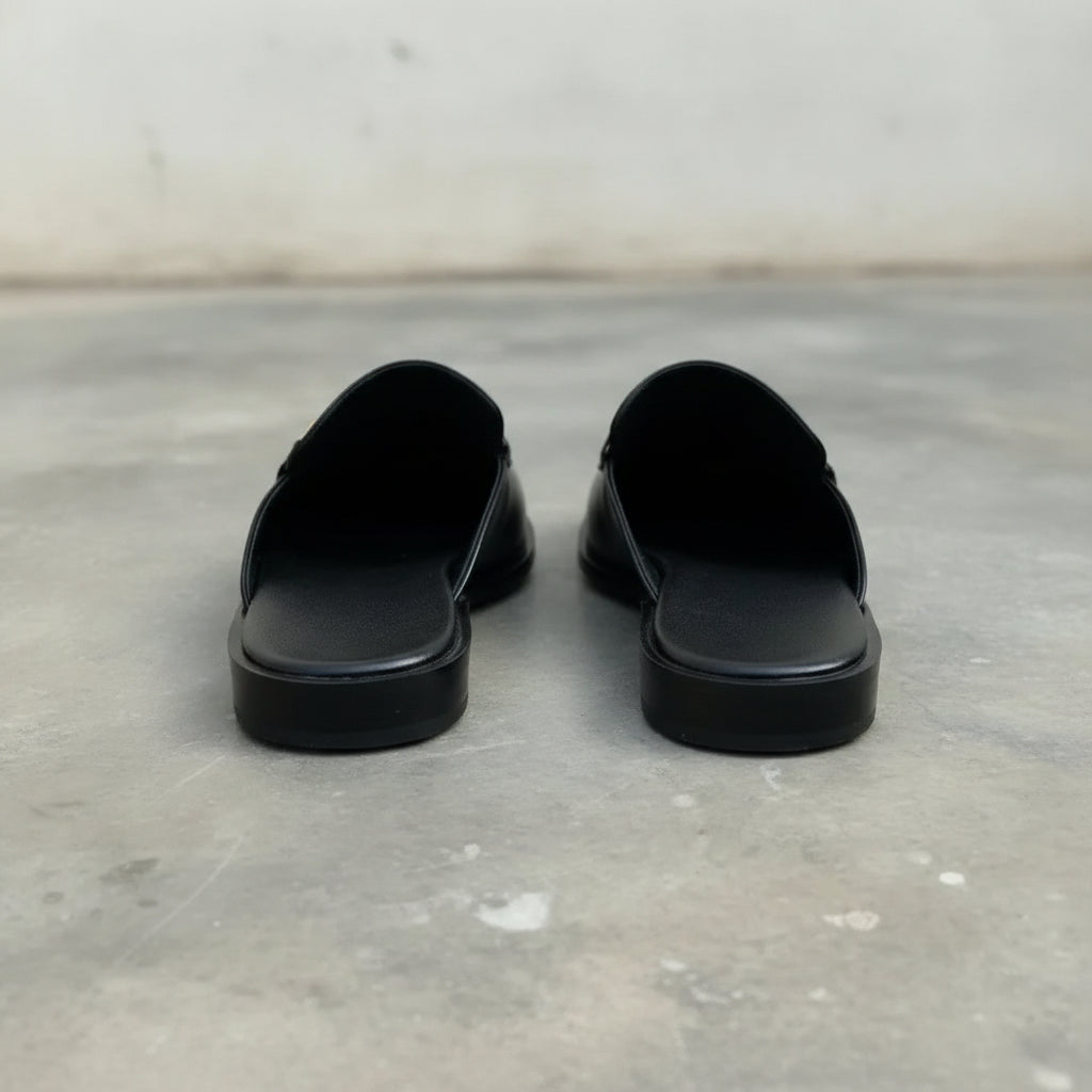 Men's Black Apron-Toe Leather Bit Loafers