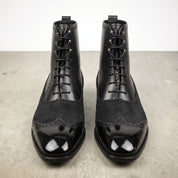 Men's Black Wingtip Leather Balmoral Boots — Downing