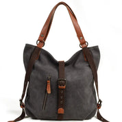 Women's Convertible Canvas Shoulder Bag with Leather Accents