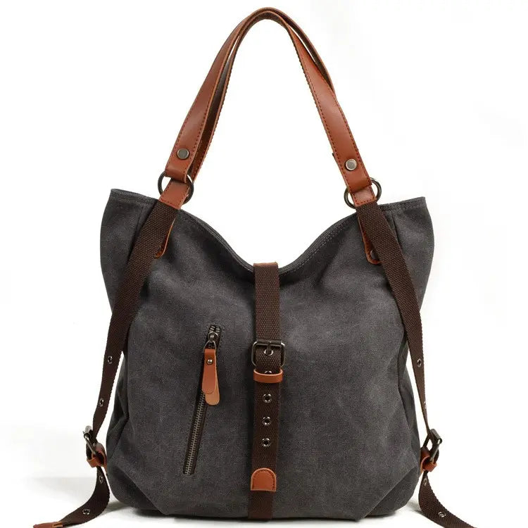 Women's Convertible Canvas Shoulder Bag with Leather Accents