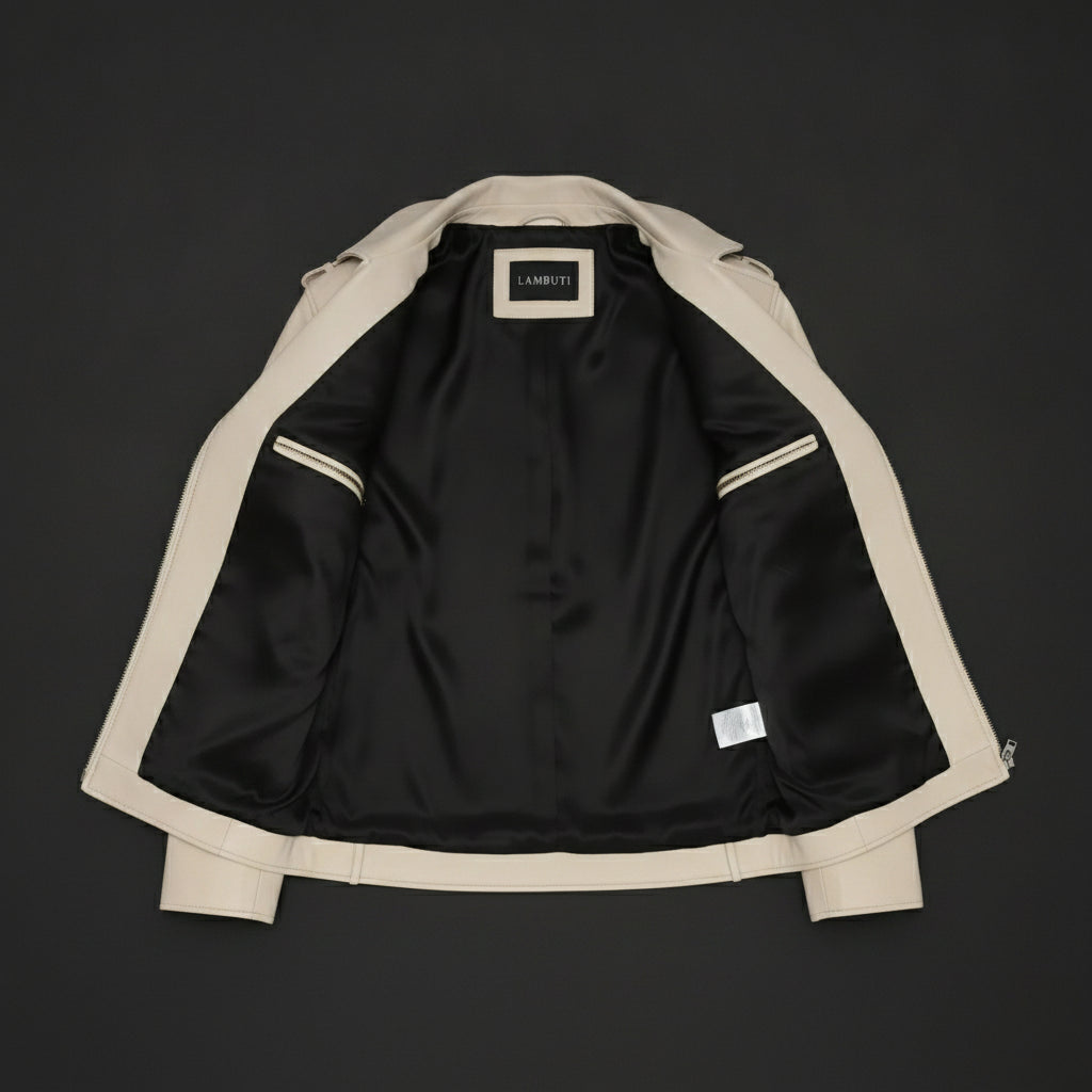 Women's Cream Leather Biker Jacket — Parsons
