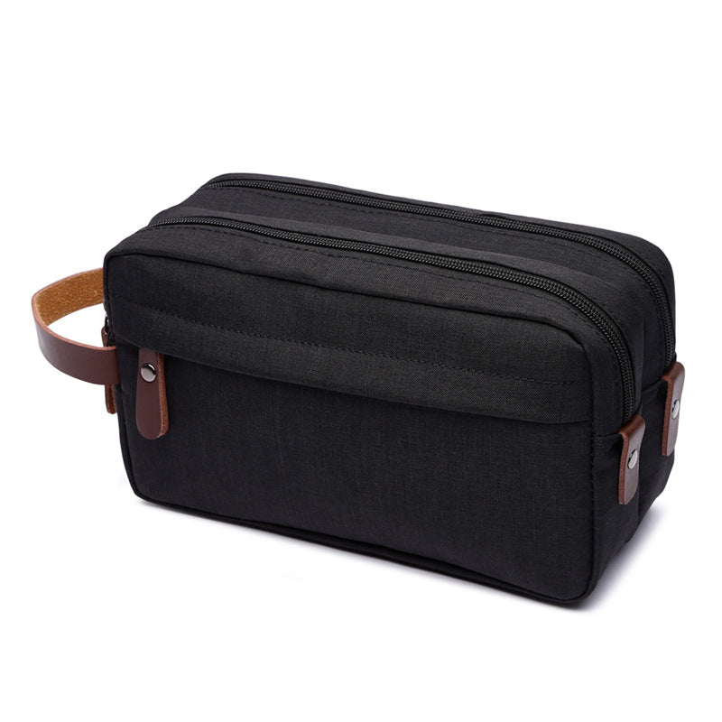 Handmade Canvas Zipper Waterproof Cosmetic Bag with Leather Handles