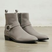 Men's Light Gray Plain-Toe Suede Biker Boots