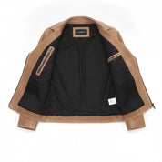 Women's Tan Leather Biker Jacket — Hobson