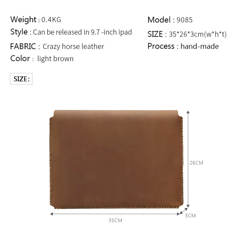 Handmade Slim Waterproof Flap Genuine Leather Unisex Laptop Sleeve