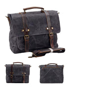 Men's Brown Canvas and Leather Crossbody Messenger Bag — Easton