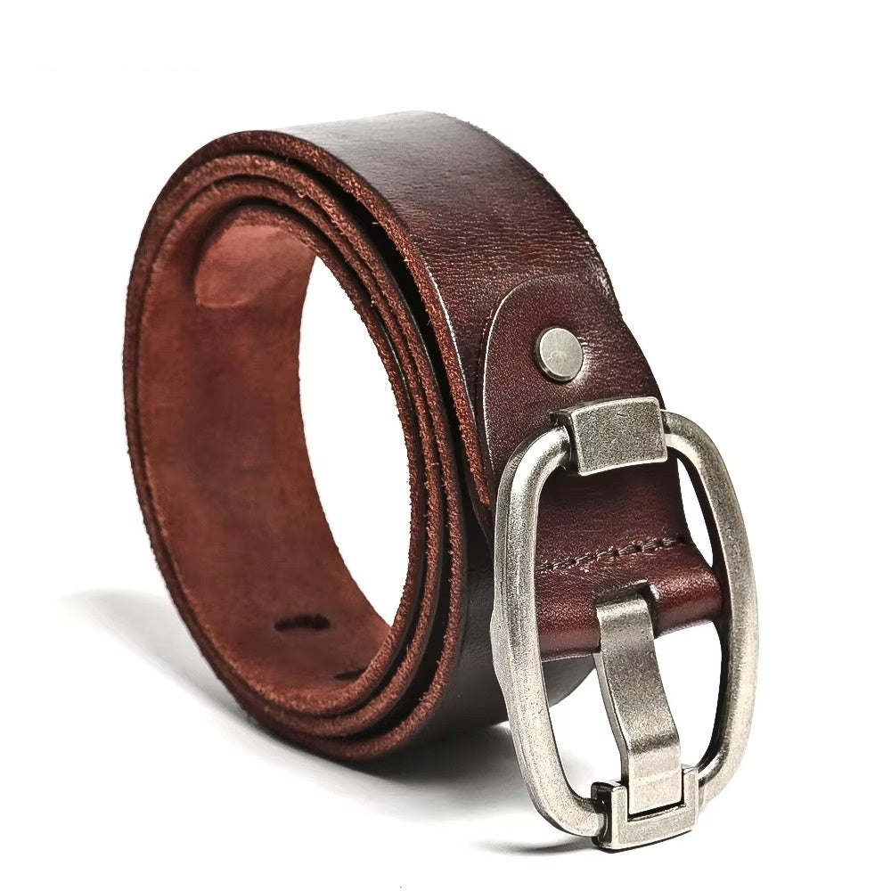 Men's Premium Leather Belt, Classic and Adjustable with Vintage Buckle