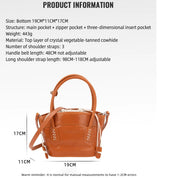 Luxury Women's Mini Bucket Bag, Genuine Leather Drawstring Shoulder Purse