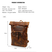 Unisex Roll-Top Leather Backpack for Daily Use