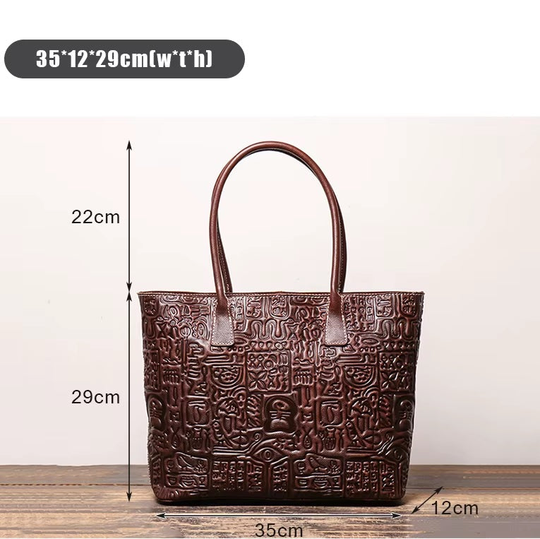 Vintage Women's Leather Tote, Large Capacity Crossbody Bag for Everyday Use