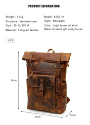 Handmade Roll-Top Genuine Leather Men's Laptop Backpack