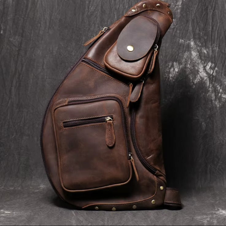 Handcrafted Genuine Leather Crossbody Chest Bag for Men