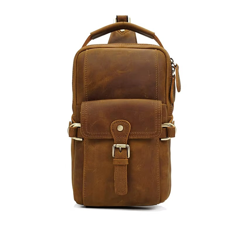 Men's Retro Crossbody Sling Bag, Vintage Cowhide Leather Satchel