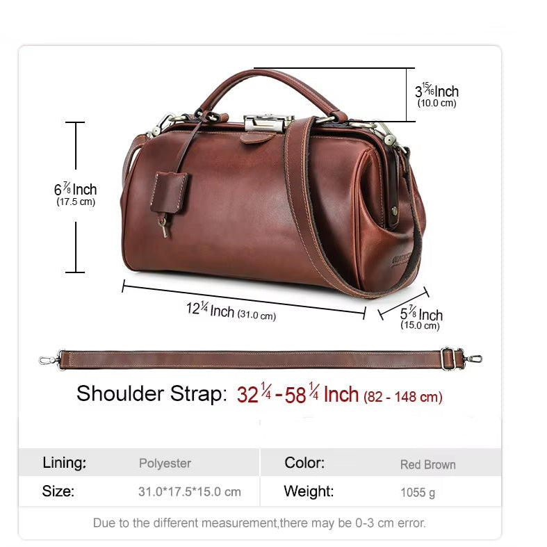 Vintage Leather Doctor Bag, Classic Anti-Theft Handbag