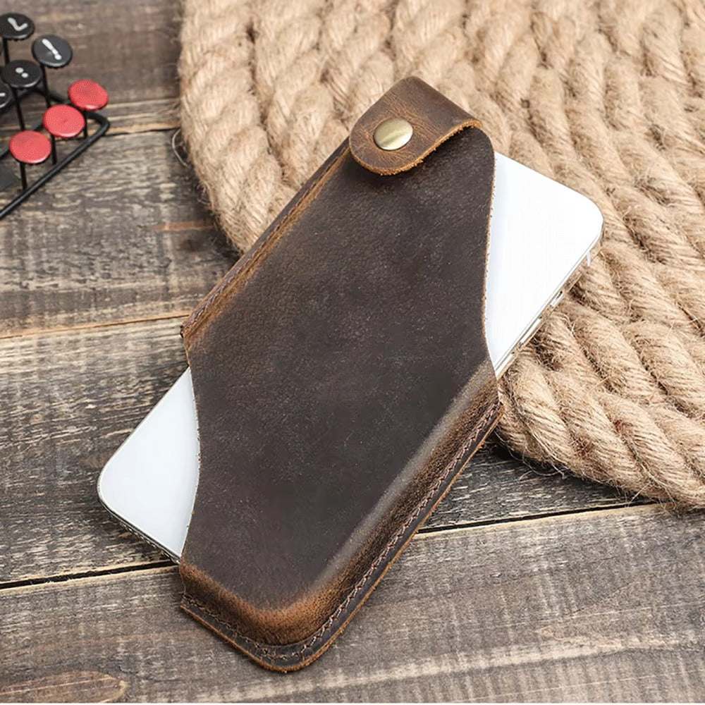 Men’s Lightweight Leather Phone Pouch - Durable Waist Pack for Smartphones