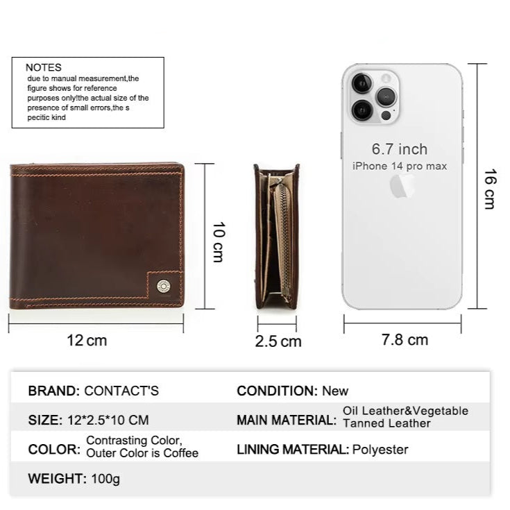 Men's Genuine Leather Bifold Wallet with RFID-Blocking