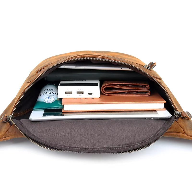 Premium Leather Waist Bag - Crossbody Shoulder Fanny Pack