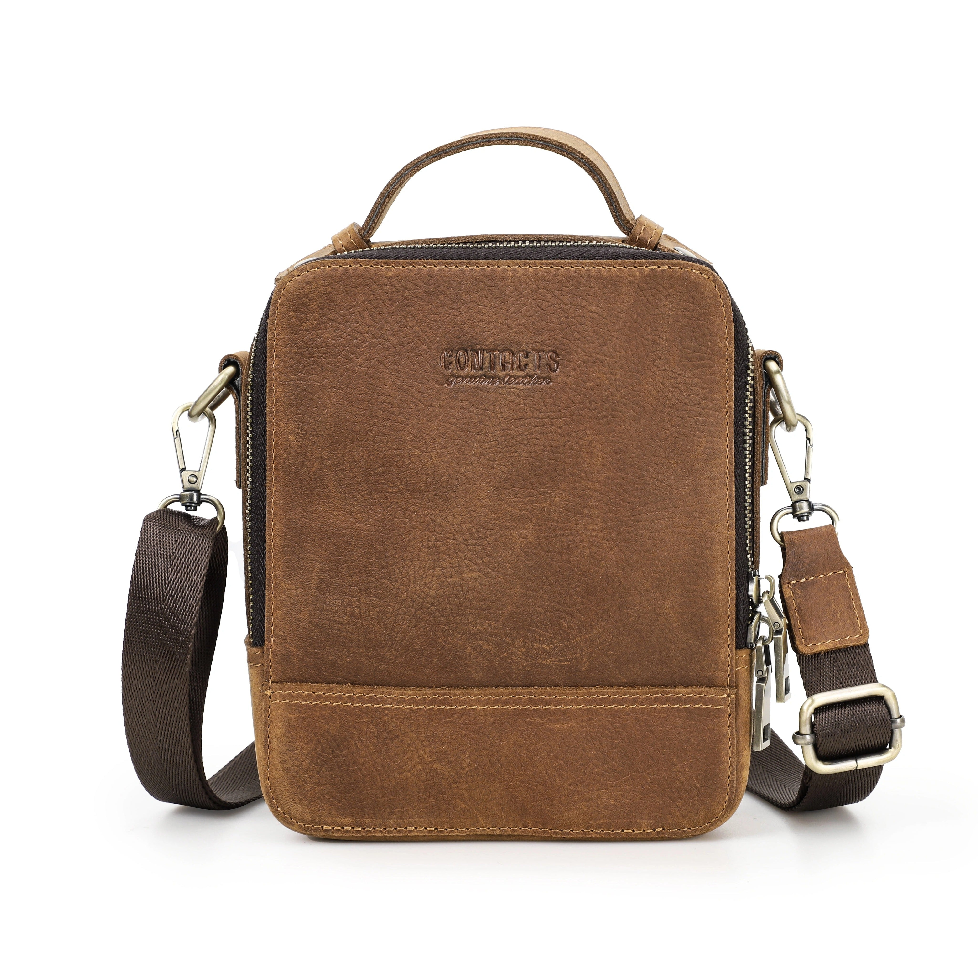 Men’s Genuine Leather Crossbody Sling Bag - Stylish Phone Holder with Card & Pen Slots