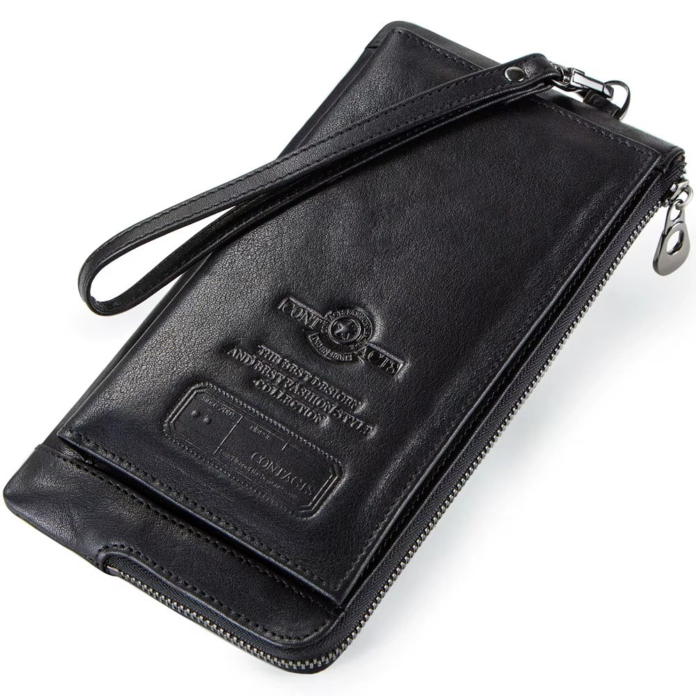 Slim RFID Wallet for Men - Genuine Leather Wallet with Phone Holder