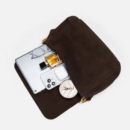Women's Dark Brown Suede Shoulder Bag