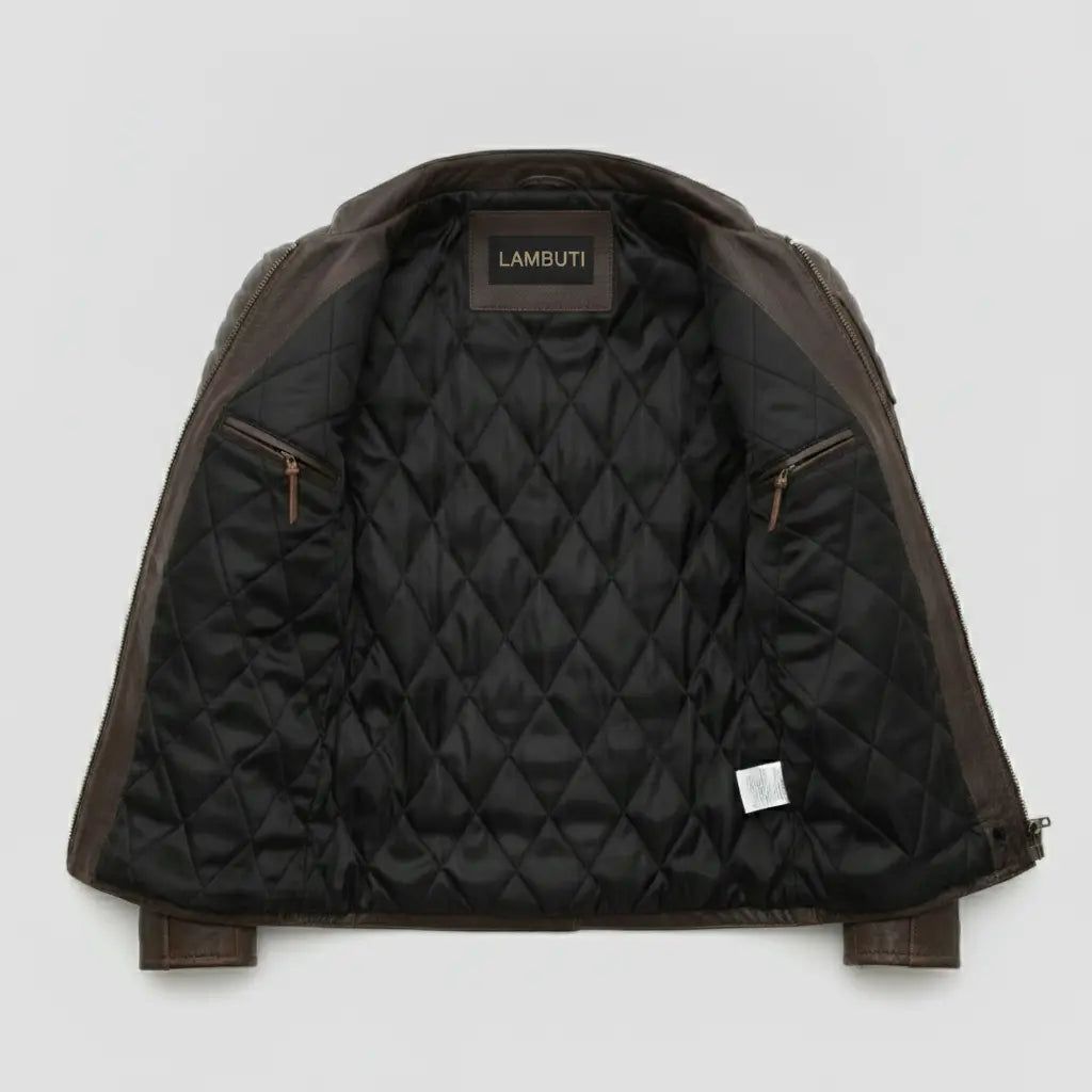 Men's Distressed Dark Brown Leather Cafe Racer Biker Jacket — Abburn