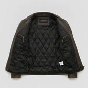 Men's Distressed Dark Brown Leather Cafe Racer Biker Jacket — Abburn