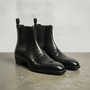 Men's Black Crocodile-Embossed Leather Chelsea Boots — Hickson
