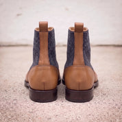 Men's Navy and Tan Leather Button Boots — Herrington