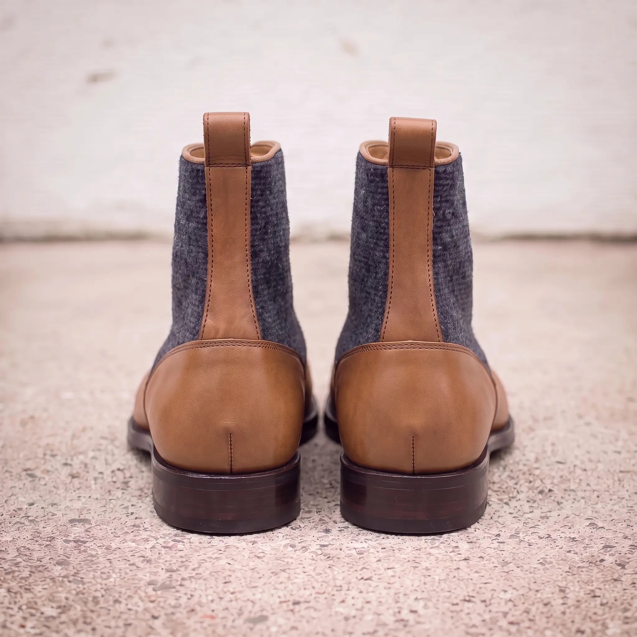 Men's Navy and Tan Leather Button Boots — Herrington