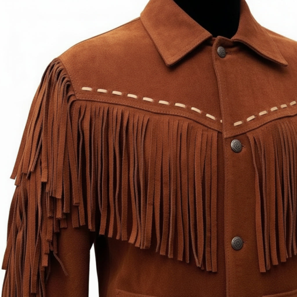 Handmade Men's Tan Western Suede Cowboy Jacket