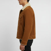 Men's Handmade Brown Suede Sherpa-Lined Trucker Jacket