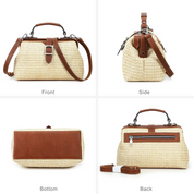 Women's Natural Straw Doctor Bag with Cognac Leather Trim