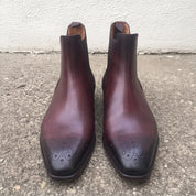 Handmade Men's Dark Burgundy Leather Chelsea Ankle Boots — Allington Second Run