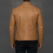 Men's Tan Distressed Leather Biker Jacket