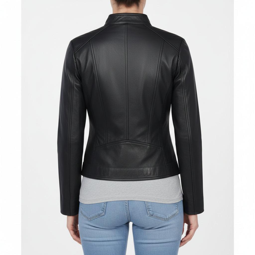 Women's Black Leather Biker Jacket