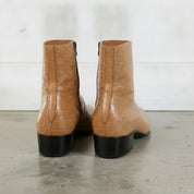 Men's Tan Plain-Toe Crocodile-Embossed Leather Ankle Boots
