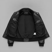 Men's Black Leather Moto Bomber Jacket