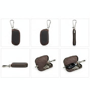 Men's Full-Grain Leather Key Wallet - Retro Zippered Car Key Organizer Case