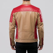 Men's Tan and Red Quilted Leather Cafe Racer Jacket — Egremont