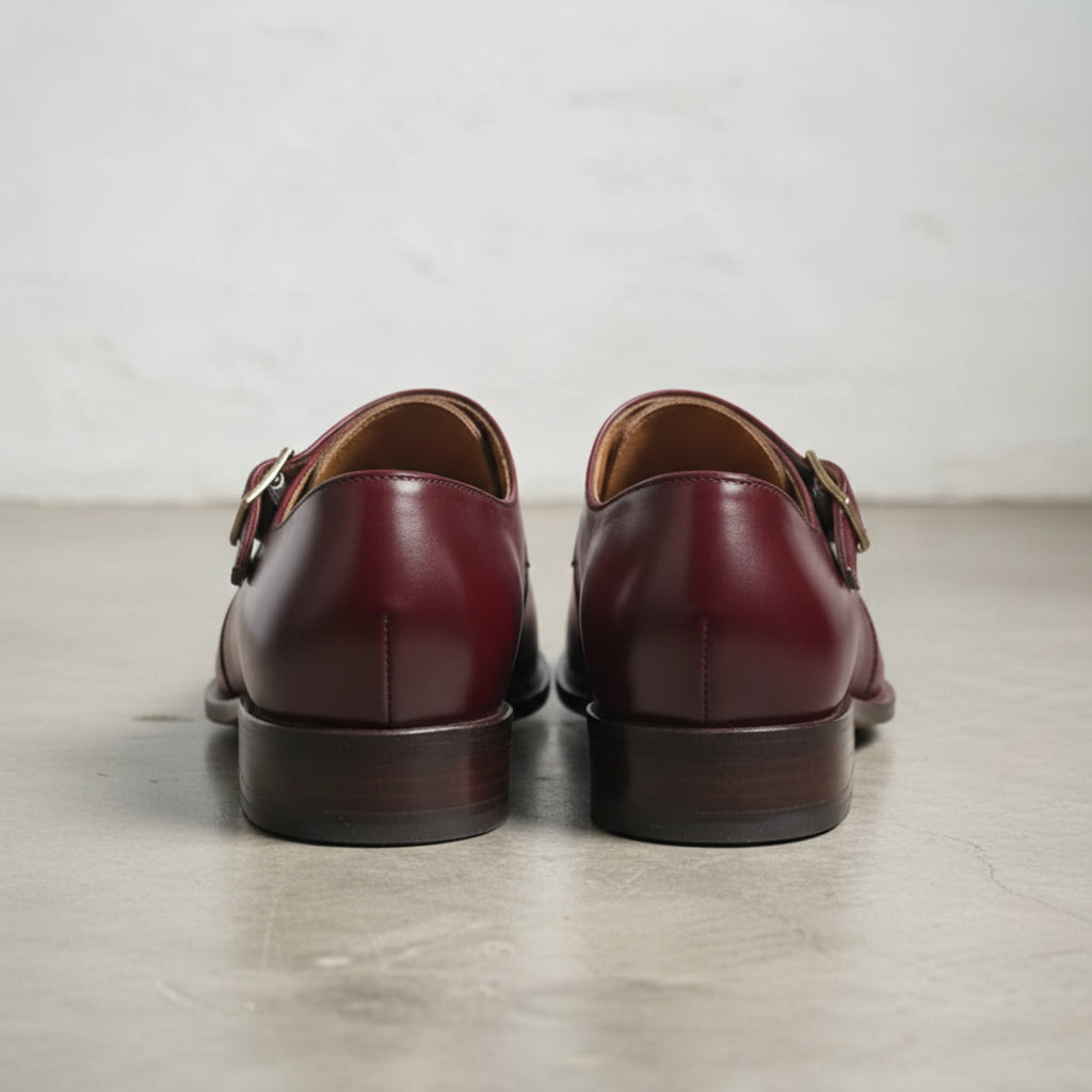 Men's Burgundy Plain-Toe Leather Monk Strap Shoes — Creighton