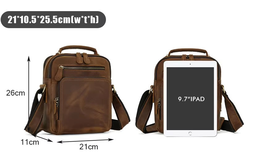 Handmade Vintage Genuine Leather Crossbody Bag for Men