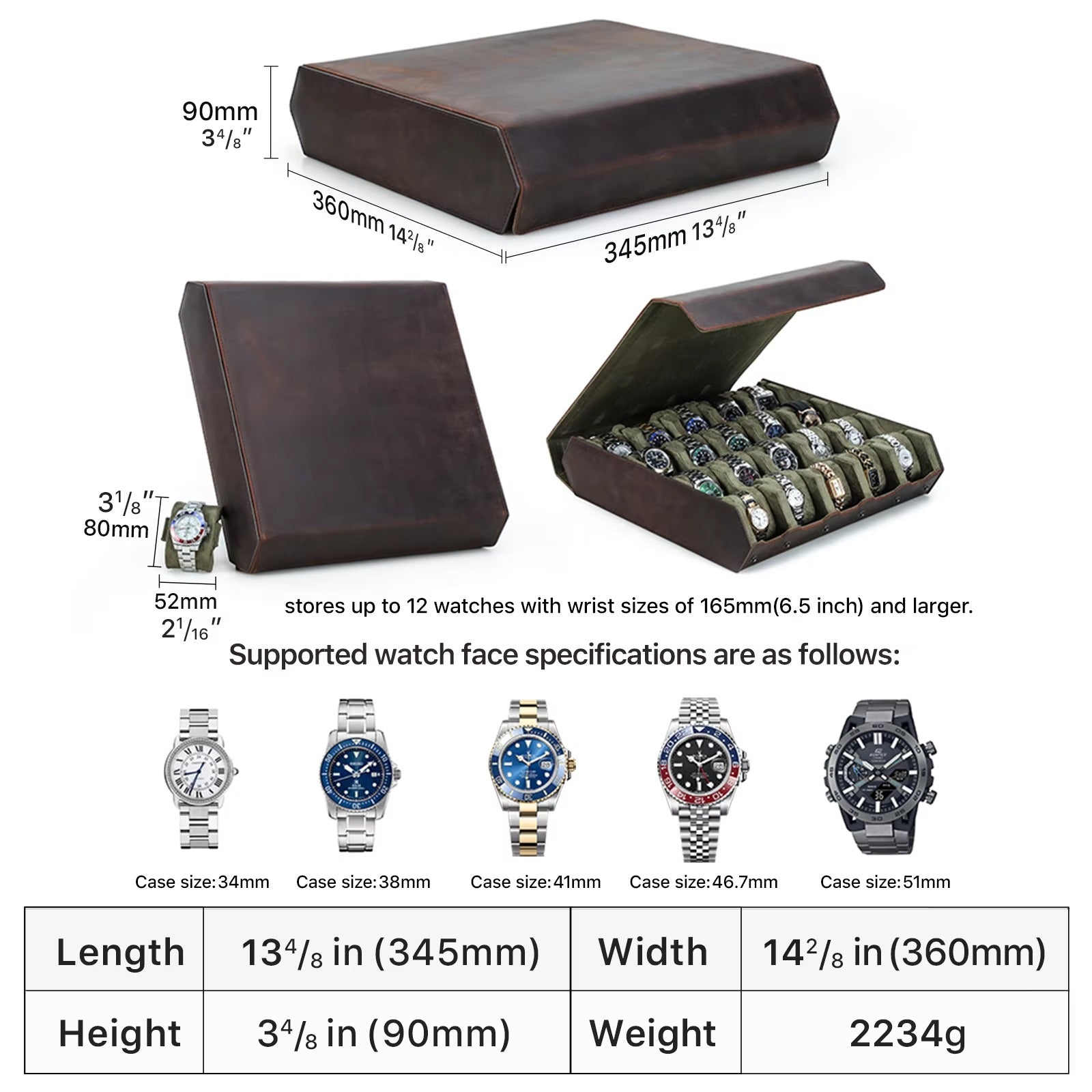 Handmade Leather Watch Organizer – 20 Watch Display Case