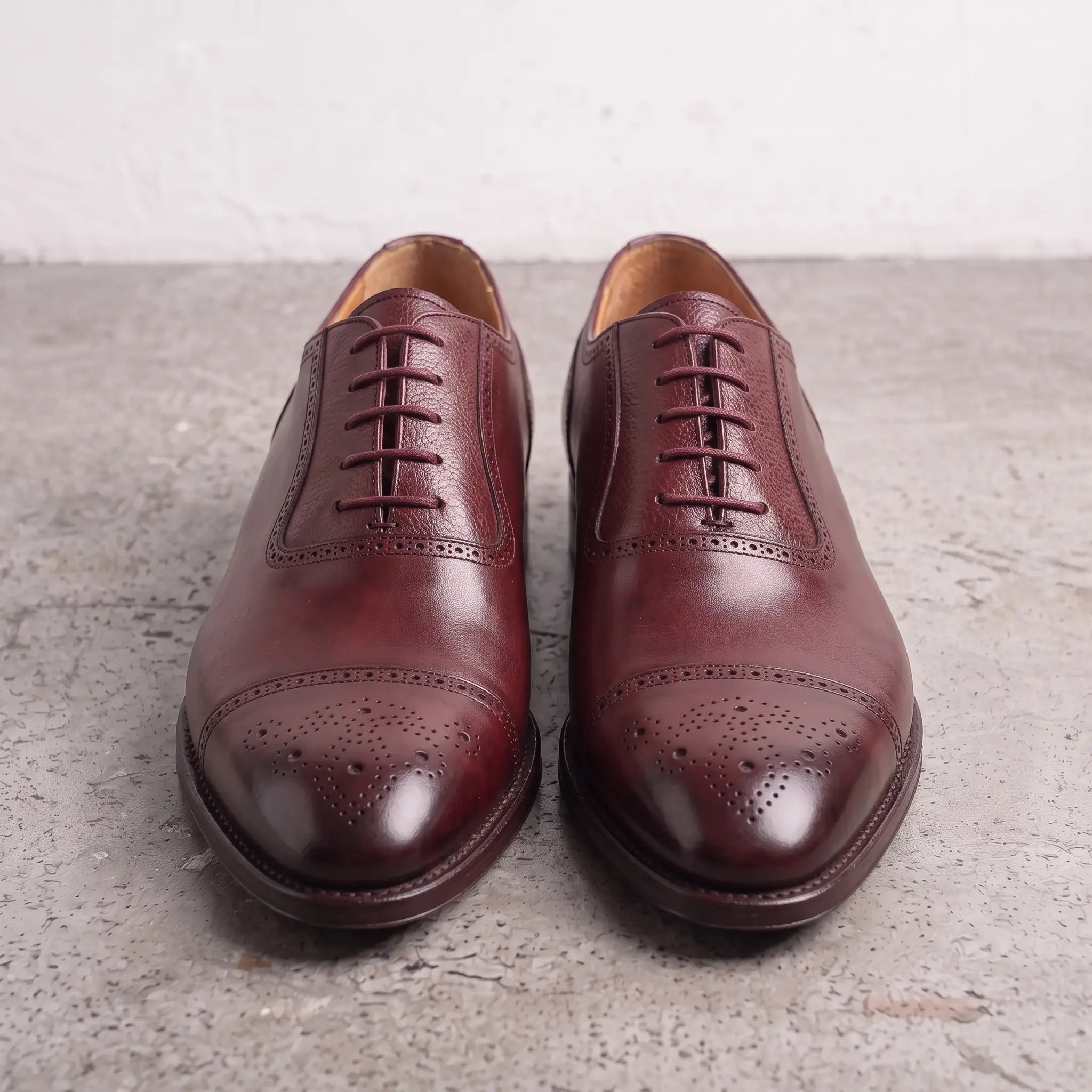 Men's Burgundy Cap-Toe Leather Brogue Oxfords — Faversham