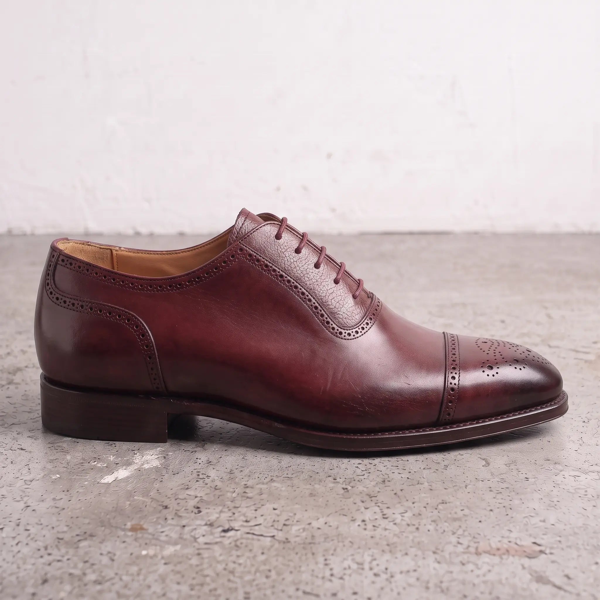 Men's Burgundy Cap-Toe Leather Brogue Oxfords — Faversham