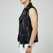 Men's Black Belted Vest Leather Jacket