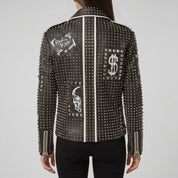 Women's Black Studded Leather Biker Jacket — Ponsonby