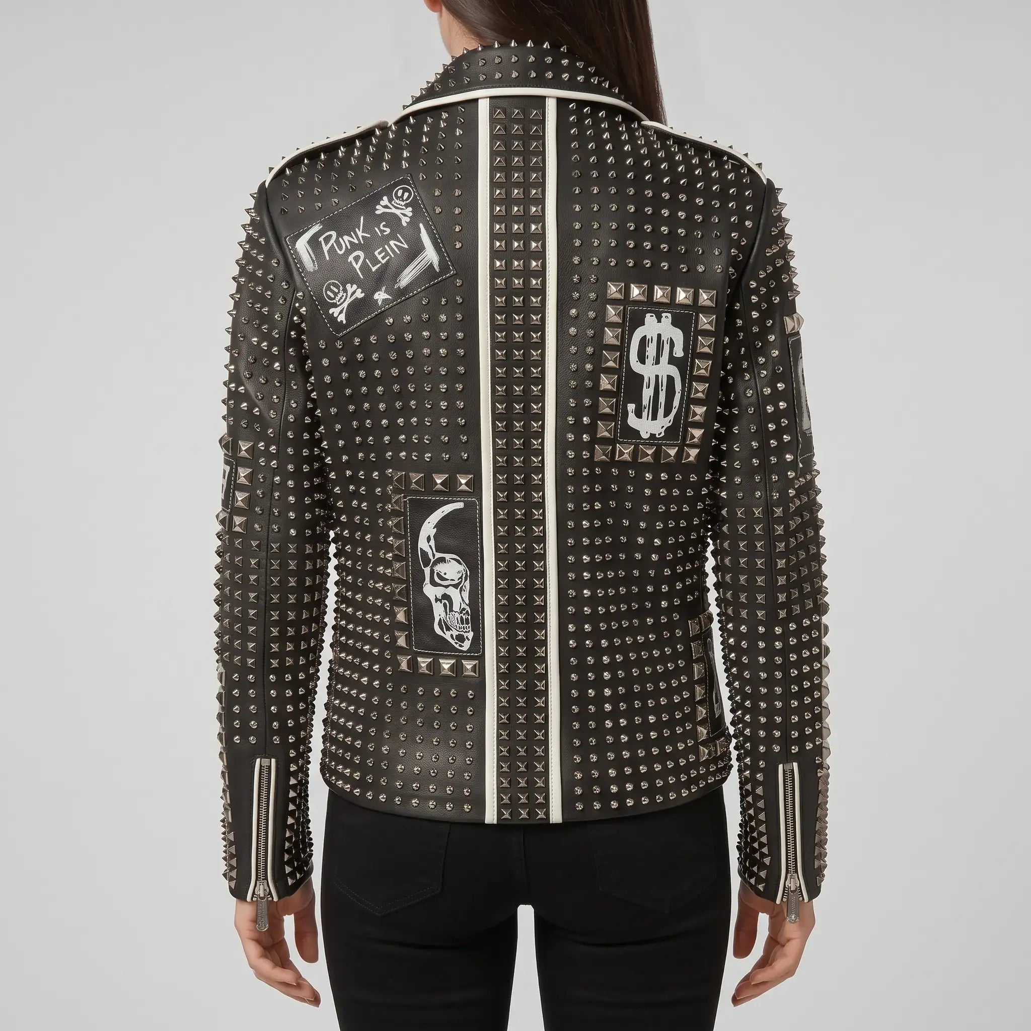 Women's Black Studded Leather Biker Jacket — Ponsonby