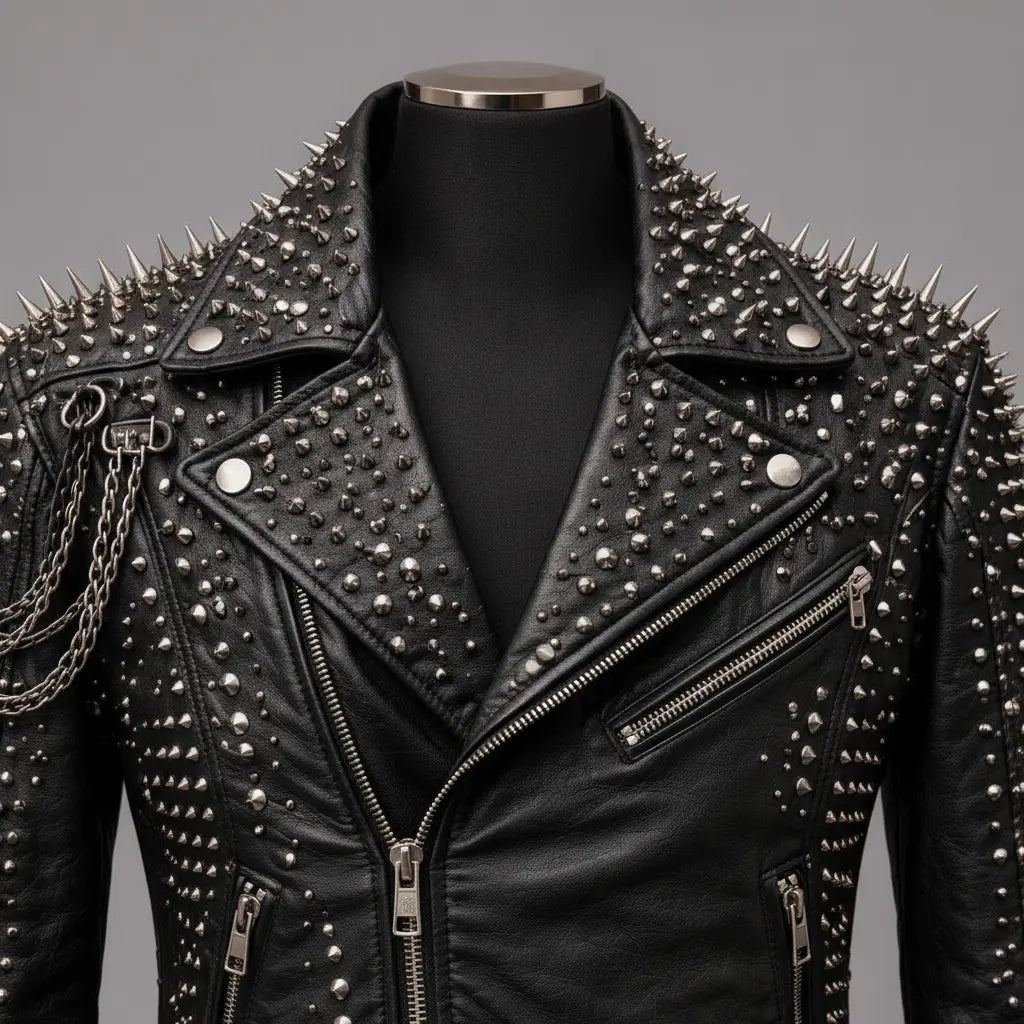 Men's Black Asymmetric-Zip Leather Biker Jacket — Acram